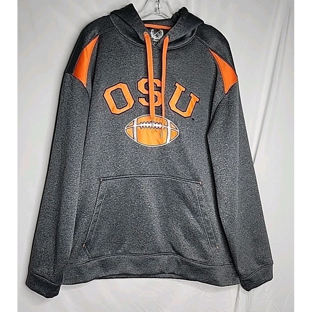 OSU Football Sweatshirt Gray Hooded Pullover Mens XXL Orange Logo Campus Drive